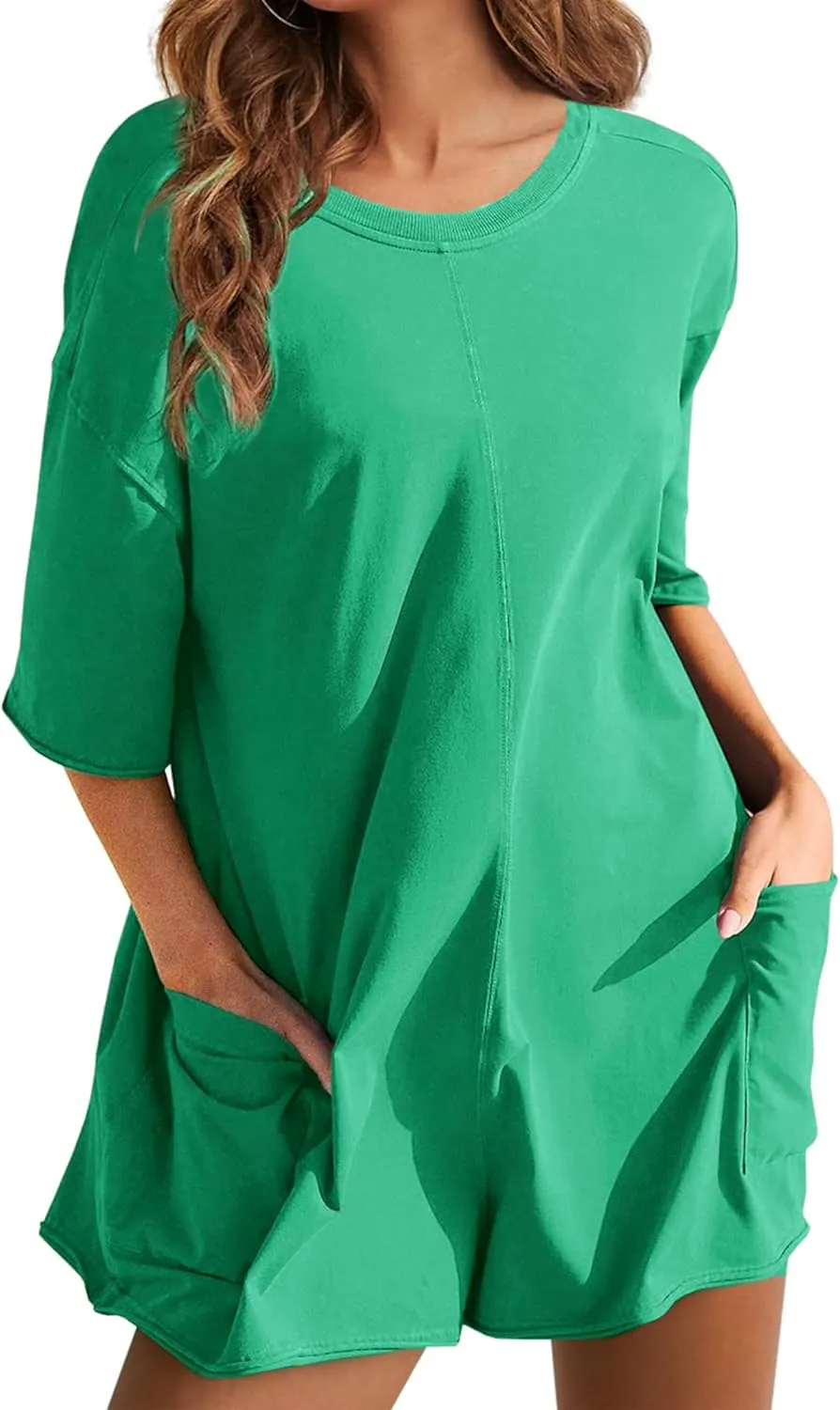 Rompers for Women Hot Shot Tee Romper Casual Short Sleeve Oversized Athletic Workout Reversible Jumpsuit with Pocket