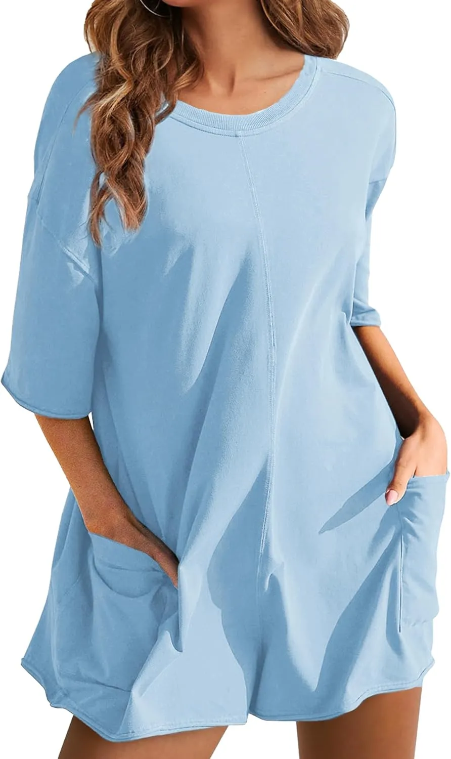 Rompers for Women Hot Shot Tee Romper Casual Short Sleeve Oversized Athletic Workout Reversible Jumpsuit with Pocket