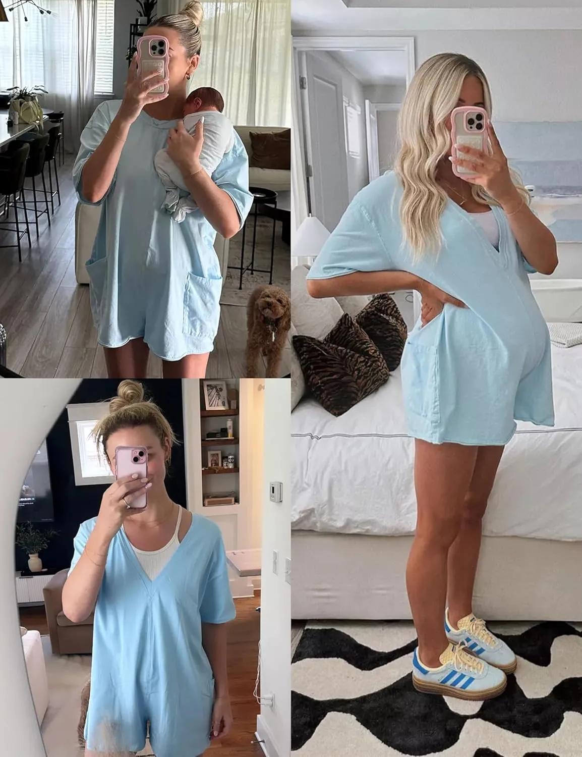 Rompers for Women Hot Shot Tee Romper Casual Short Sleeve Oversized Athletic Workout Reversible Jumpsuit with Pocket