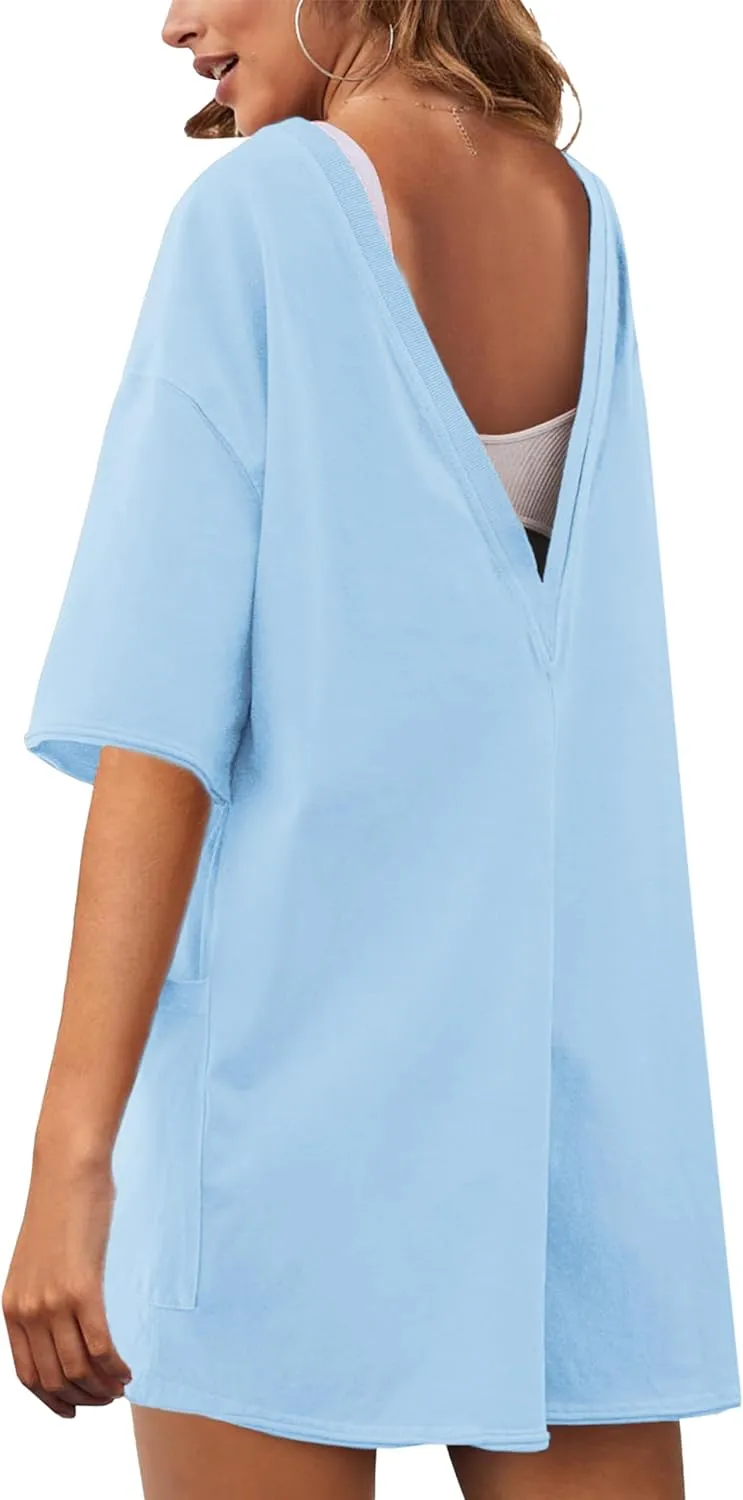 Rompers for Women Hot Shot Tee Romper Casual Short Sleeve Oversized Athletic Workout Reversible Jumpsuit with Pocket