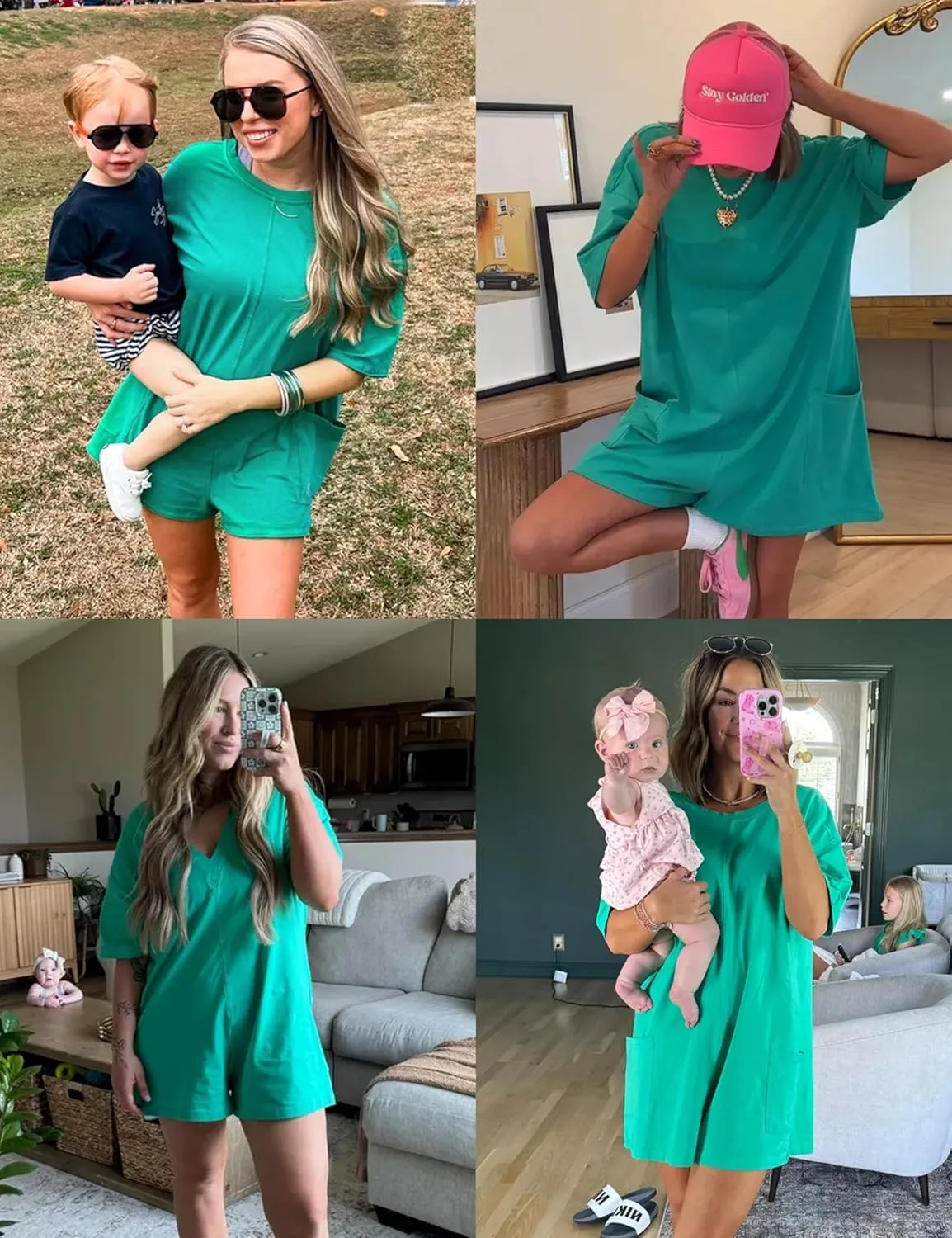 Rompers for Women Hot Shot Tee Romper Casual Short Sleeve Oversized Athletic Workout Reversible Jumpsuit with Pocket