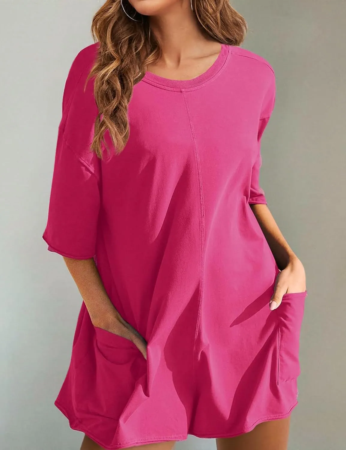 Rompers for Women Hot Shot Tee Romper Casual Short Sleeve Oversized Athletic Workout Reversible Jumpsuit with Pocket