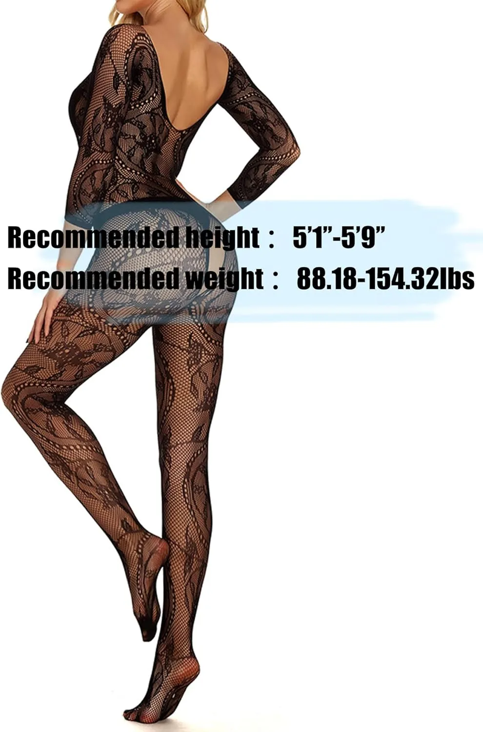 RUIBAVYA Women's Sexy Lace Fishnet Bodysuit Long Sleeve Mesh Jumpsuit Full Body Stockings Net Bodysuit