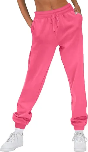 Ruziyoog Women Jogger Pants with Pockets Drawstring High Waist Sweatpants Fleece Cinched Bottoms Cozy Lounge Trousers