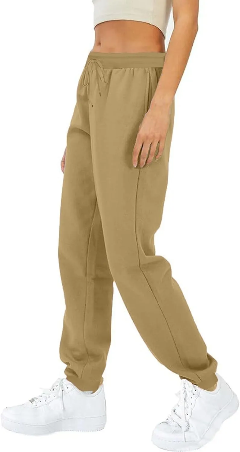 Ruziyoog Women Jogger Pants with Pockets Drawstring High Waist Sweatpants Fleece Cinched Bottoms Cozy Lounge Trousers