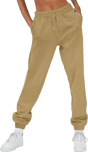 Ruziyoog Women Jogger Pants with Pockets Drawstring High Waist Sweatpants Fleece Cinched Bottoms Cozy Lounge Trousers