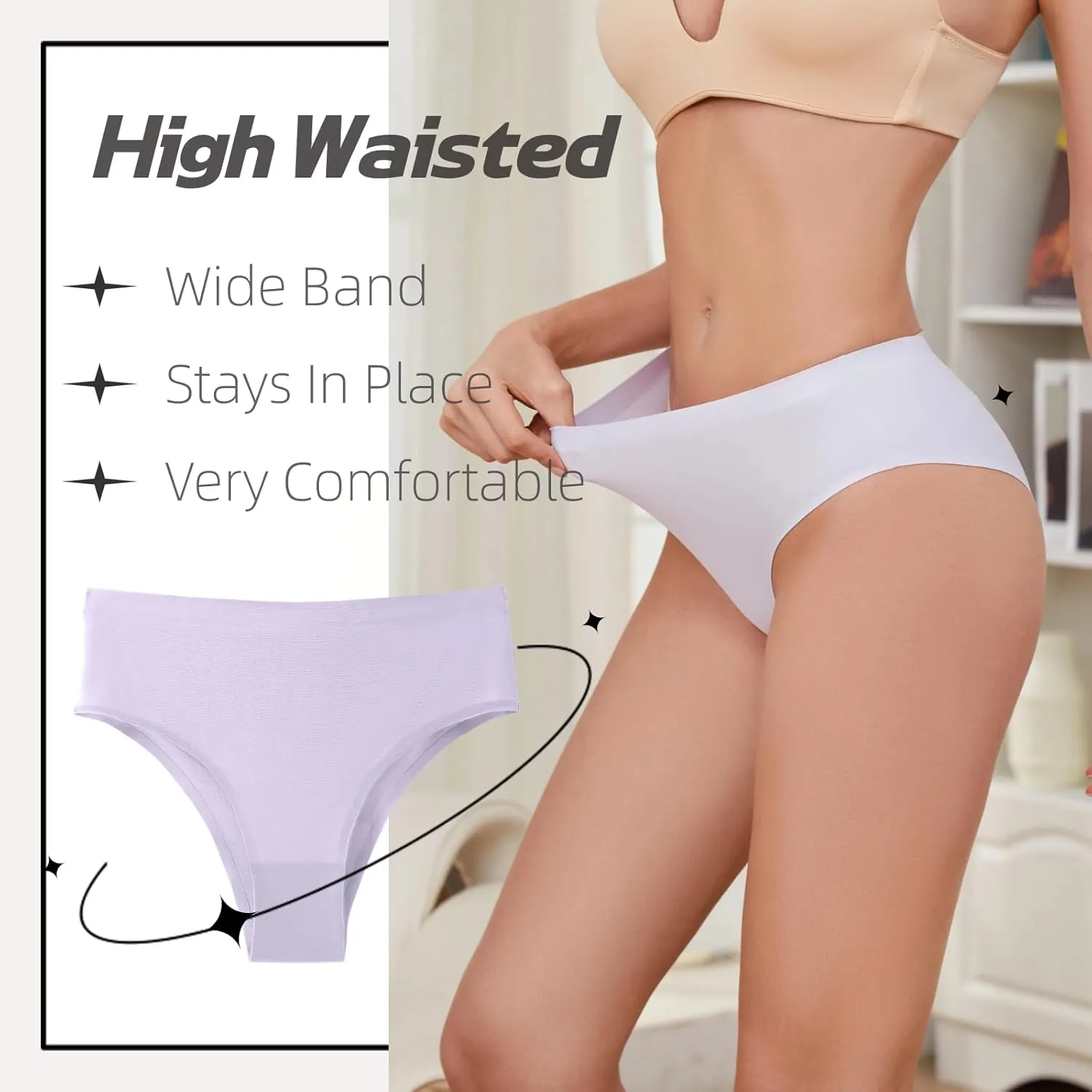 Seamless Underwear for Women High Waisted Bikini Panties Smoothing Soft Comfortable Sexy Underwear 5 Pack(S-XXL)