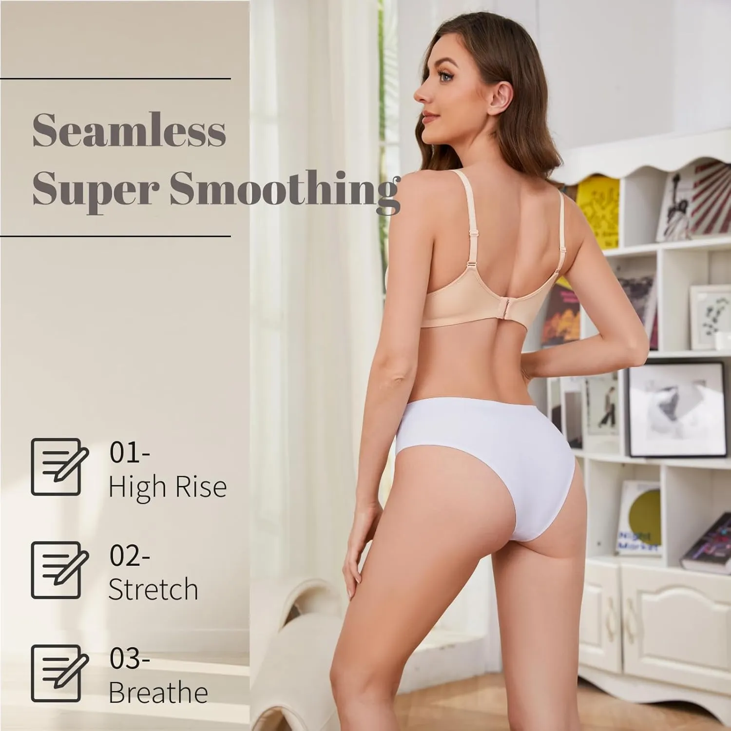 Seamless Underwear for Women High Waisted Bikini Panties Smoothing Soft Comfortable Sexy Underwear 5 Pack(S-XXL)