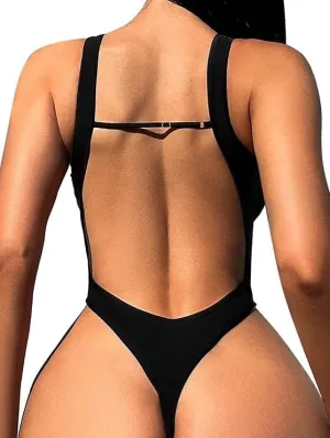 Sexy Backless Cheeky High Cut Leg Thong V Neck Tummy Control One Piece Swimsuit