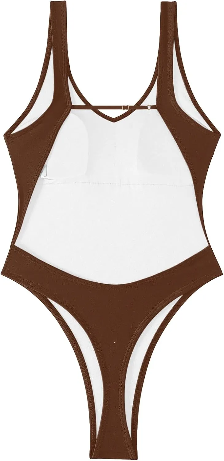 Sexy Backless Cheeky High Cut Leg Thong V Neck Tummy Control One Piece Swimsuit