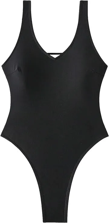 Sexy Backless Cheeky High Cut Leg Thong V Neck Tummy Control One Piece Swimsuit