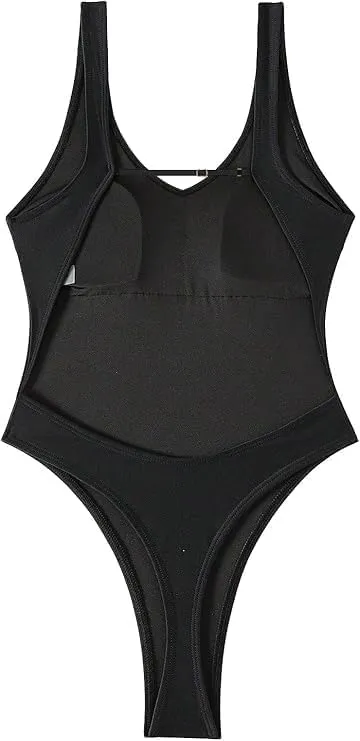 Sexy Backless Cheeky High Cut Leg Thong V Neck Tummy Control One Piece Swimsuit