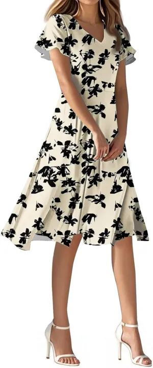 Sexy Dresses for Women Date Night V Neck Boho Knee Length Summer 2025 Tie Dye Floral Short Sleeve Short Skirt