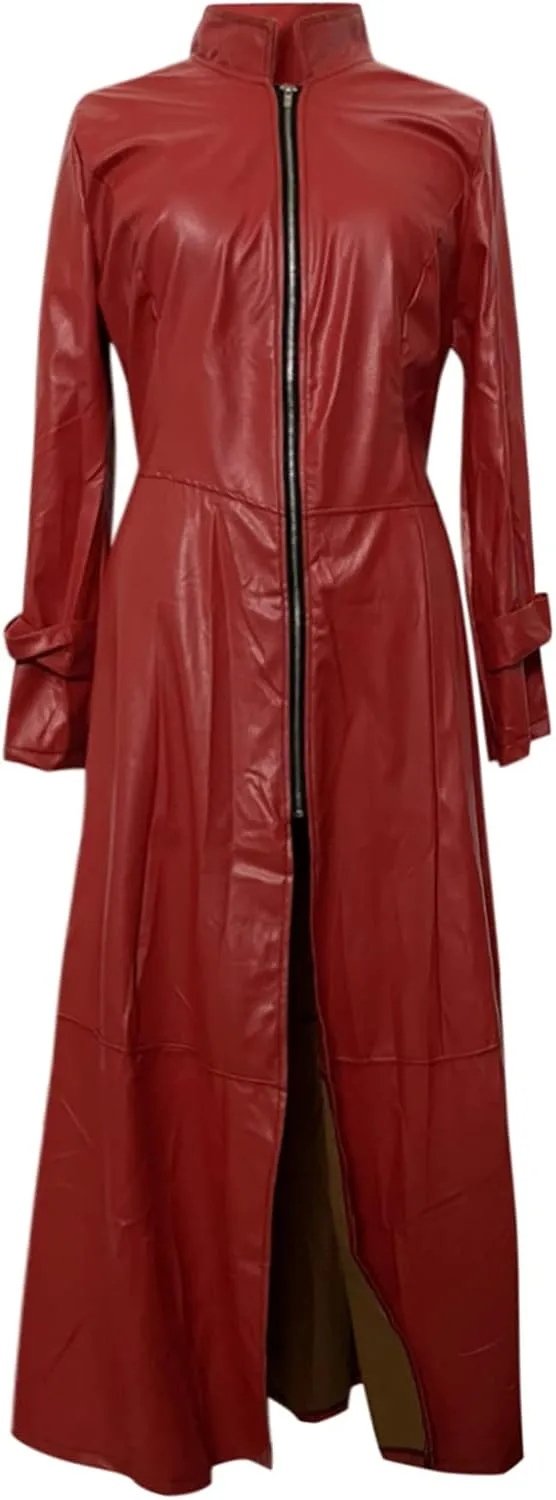 Sexy Faux Leather Jackets for Women Zip Up Long Maxi Trench Coat Trendy Cool Solid Color Mock Neck Moto Overcoat