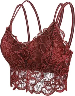 Sexy Floral Lace Bralettes Women Cross Back Wireless Bra Summer V Neck Casual Sport Crop Tops Yoga Workout Lingerie