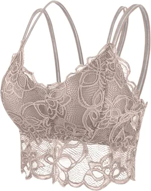 Sexy Floral Lace Bralettes Women Cross Back Wireless Bra Summer V Neck Casual Sport Crop Tops Yoga Workout Lingerie
