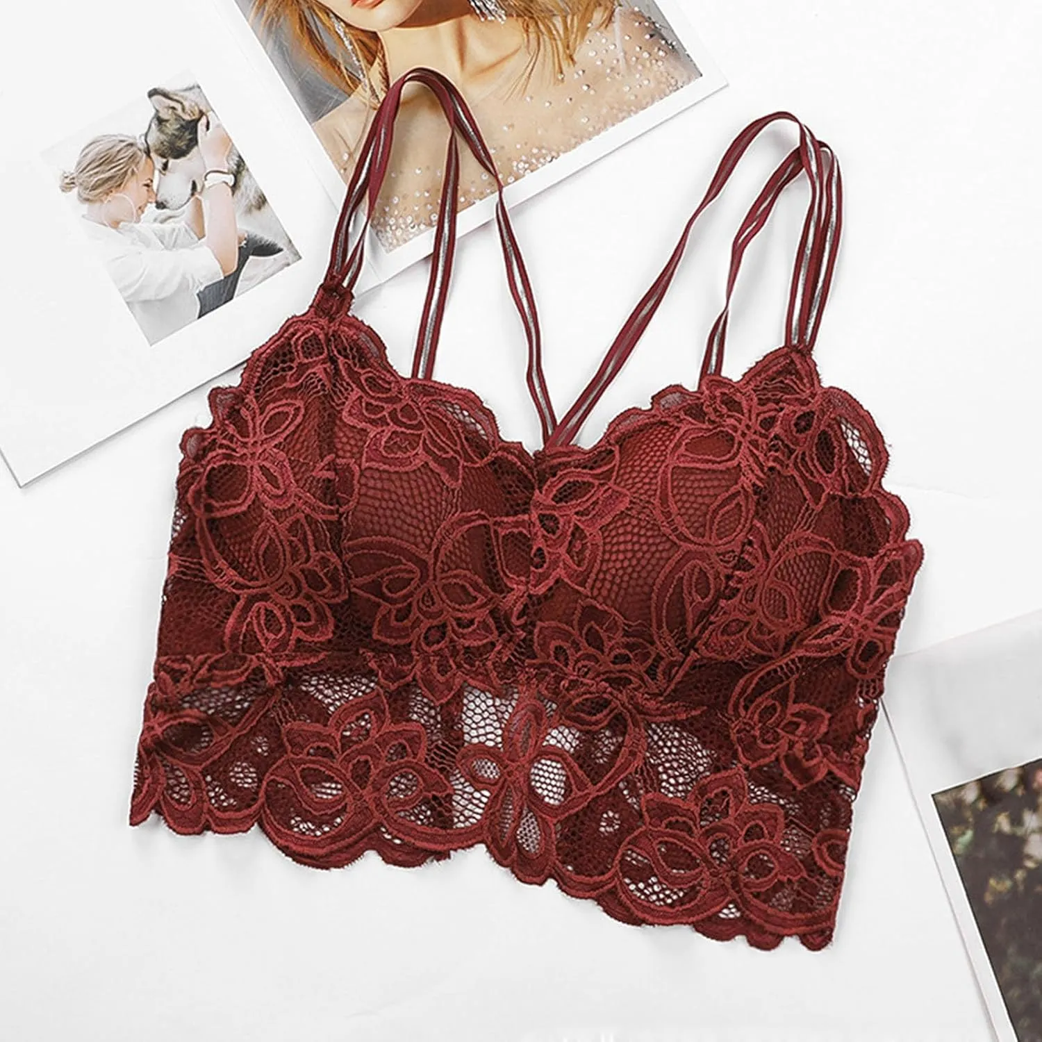 Sexy Floral Lace Bralettes Women Cross Back Wireless Bra Summer V Neck Casual Sport Crop Tops Yoga Workout Lingerie