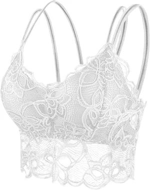Sexy Floral Lace Bralettes Women Cross Back Wireless Bra Summer V Neck Casual Sport Crop Tops Yoga Workout Lingerie