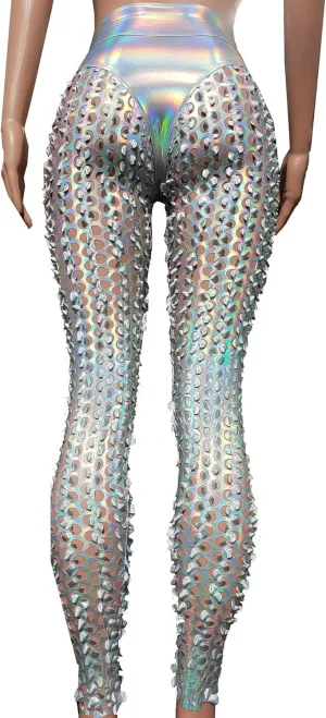 Sexy Rave Outfits for Women Music Festival Outfits Holographic High Waist Butt Lifting Thong Leggings
