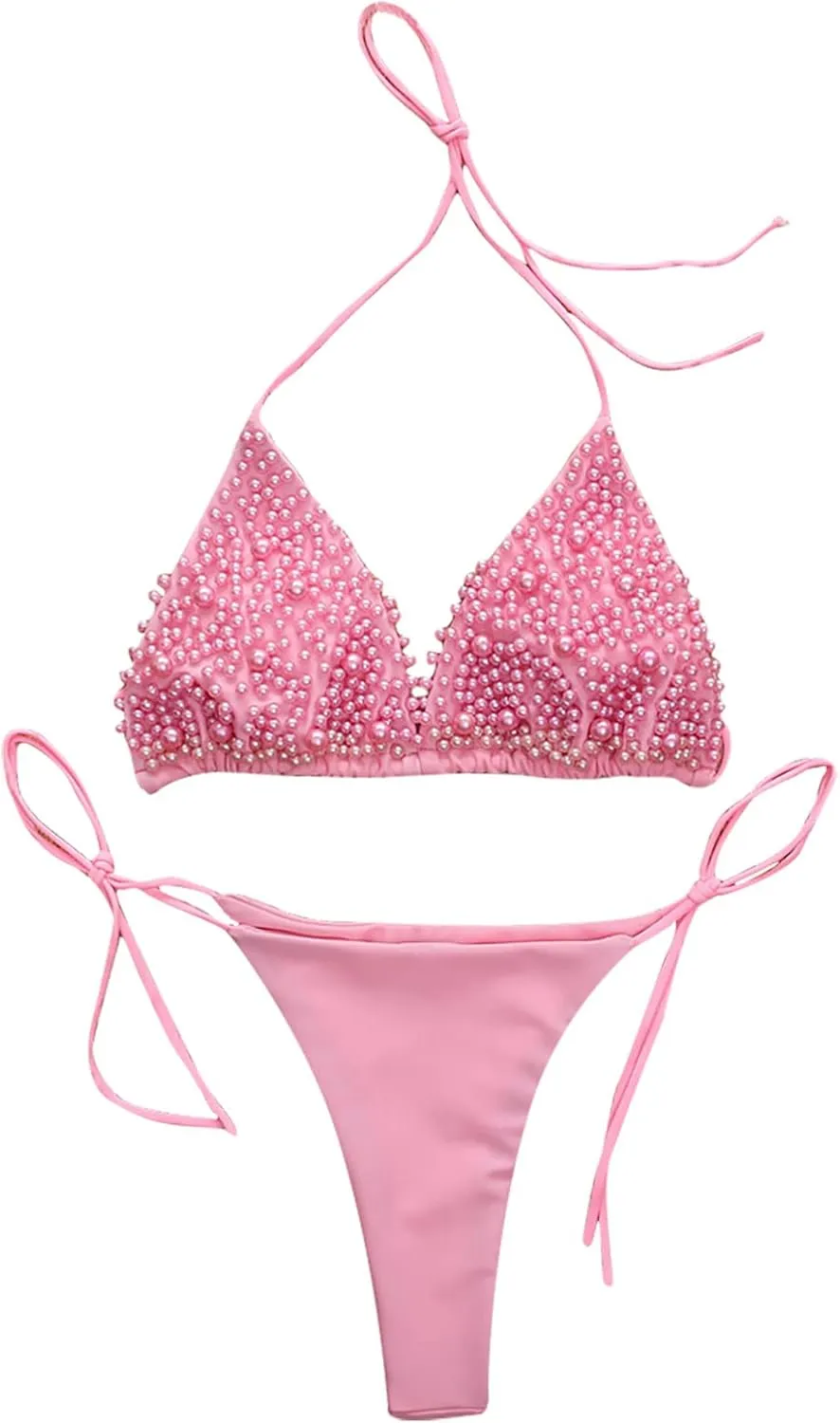 Sexy Sequins 2PCS Bikini Set Tankini Spaghetti Strapy Bra Swimsuit Lace Top Side Tie String Praty Thong Swimwear