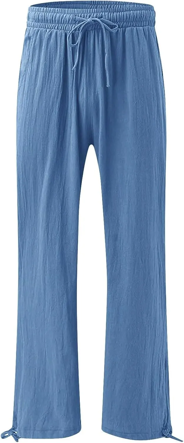 SHAOBGE Linen Pants Women Comfy Flowy Wide Leg Pants Trousers Summer High Waisted Beach Palazzo Pants with Pockets 2024