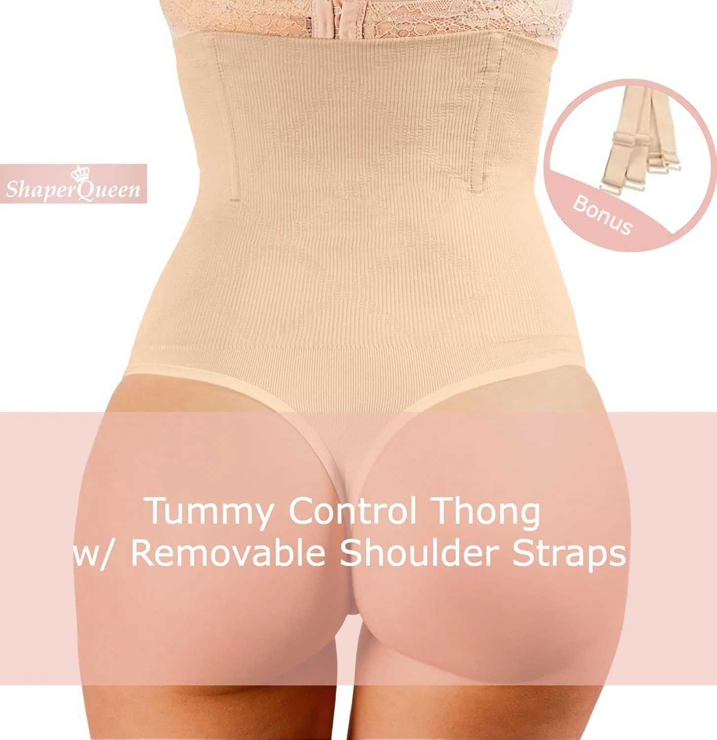 ShaperQueen102A Thong - Women Shapewear Panty Bodysuit High-Waisted Tummy Control Sexy Faja Girdle Cincher Body Shaper