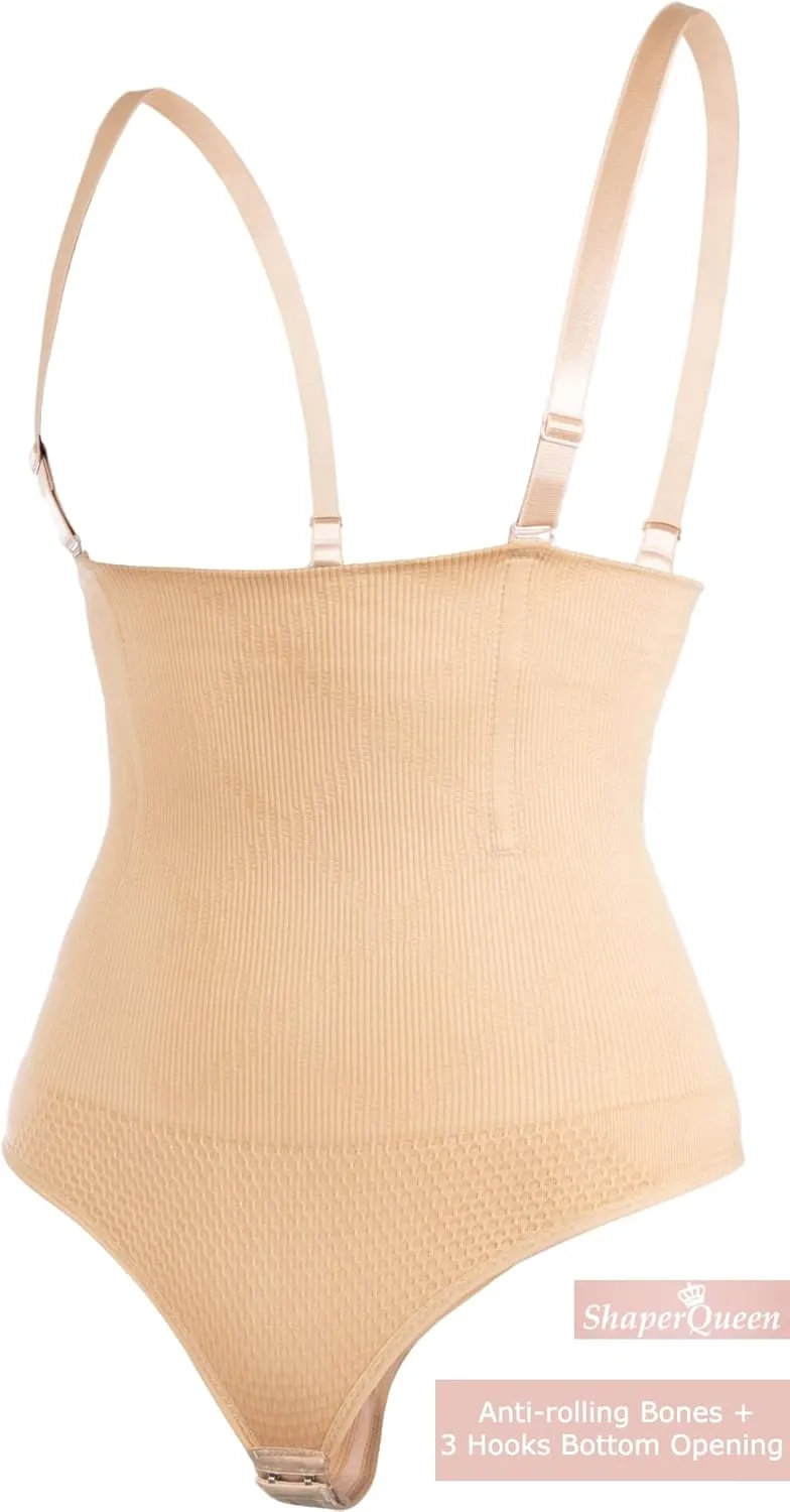 ShaperQueen102A Thong - Women Shapewear Panty Bodysuit High-Waisted Tummy Control Sexy Faja Girdle Cincher Body Shaper