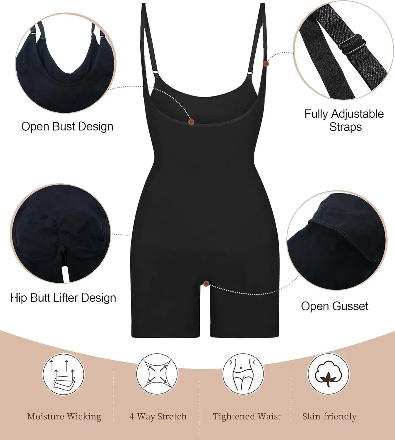 SHAPERX Open Bust Shapewear Tummy Control Bodysuits for Women Seamless Compression High Waisted Body Shaper