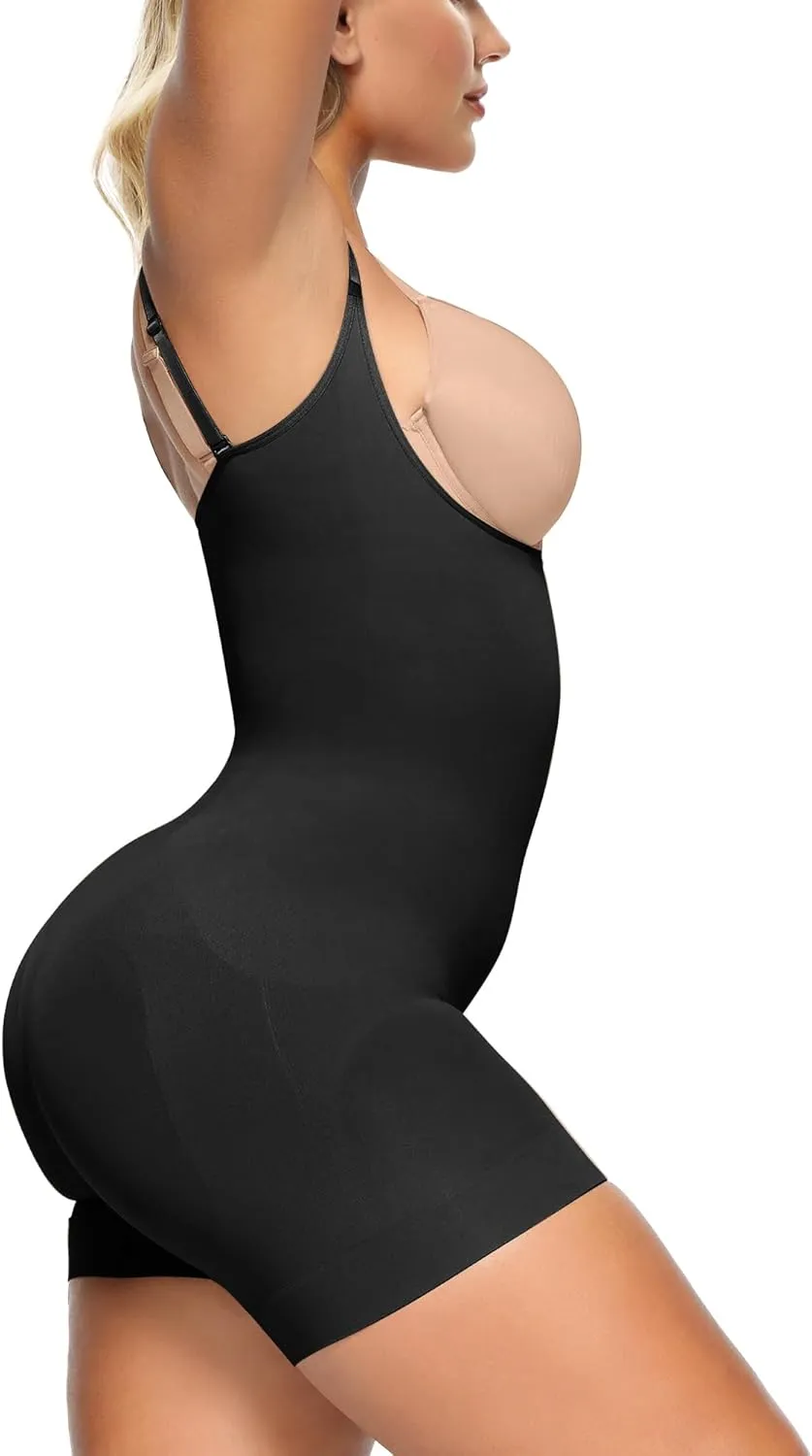 SHAPERX Open Bust Shapewear Tummy Control Bodysuits for Women Seamless Compression High Waisted Body Shaper