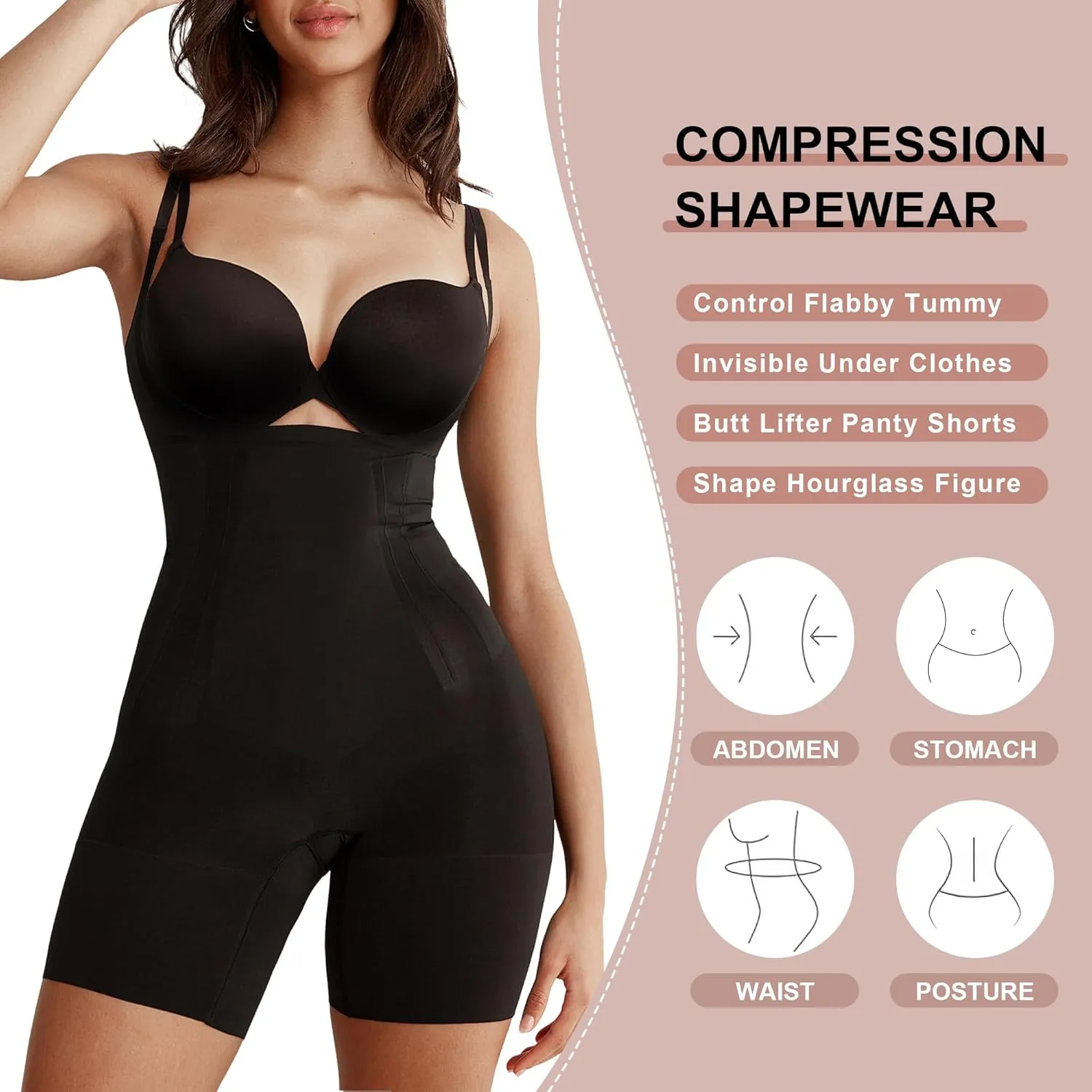 SHAPERX Shapewear for Women Tummy Control Open Bust Thigh Slimmer Body Shaper
