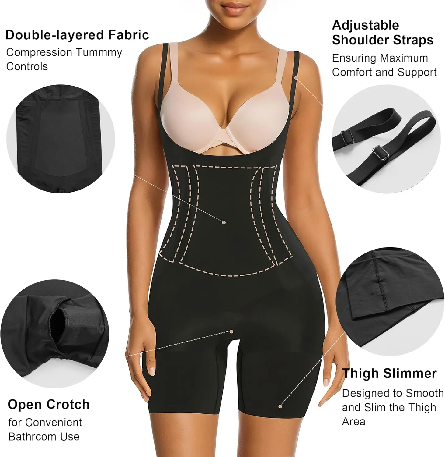 SHAPERX Shapewear for Women Tummy Control Open Bust Thigh Slimmer Body Shaper