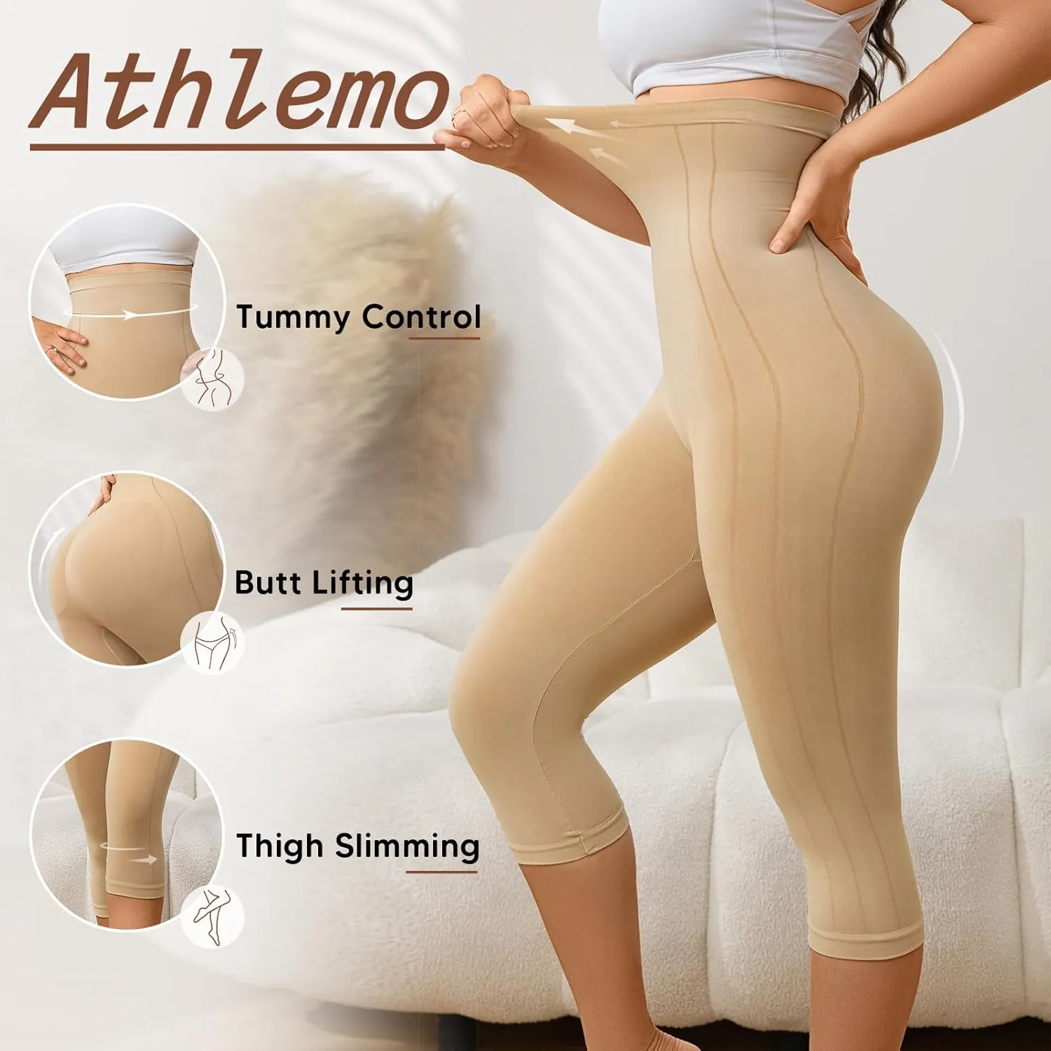 Shapewear Tummy Control Body Shaper High Waisted Butt Lifting Panties Thigh Slimmer Capri Leggings