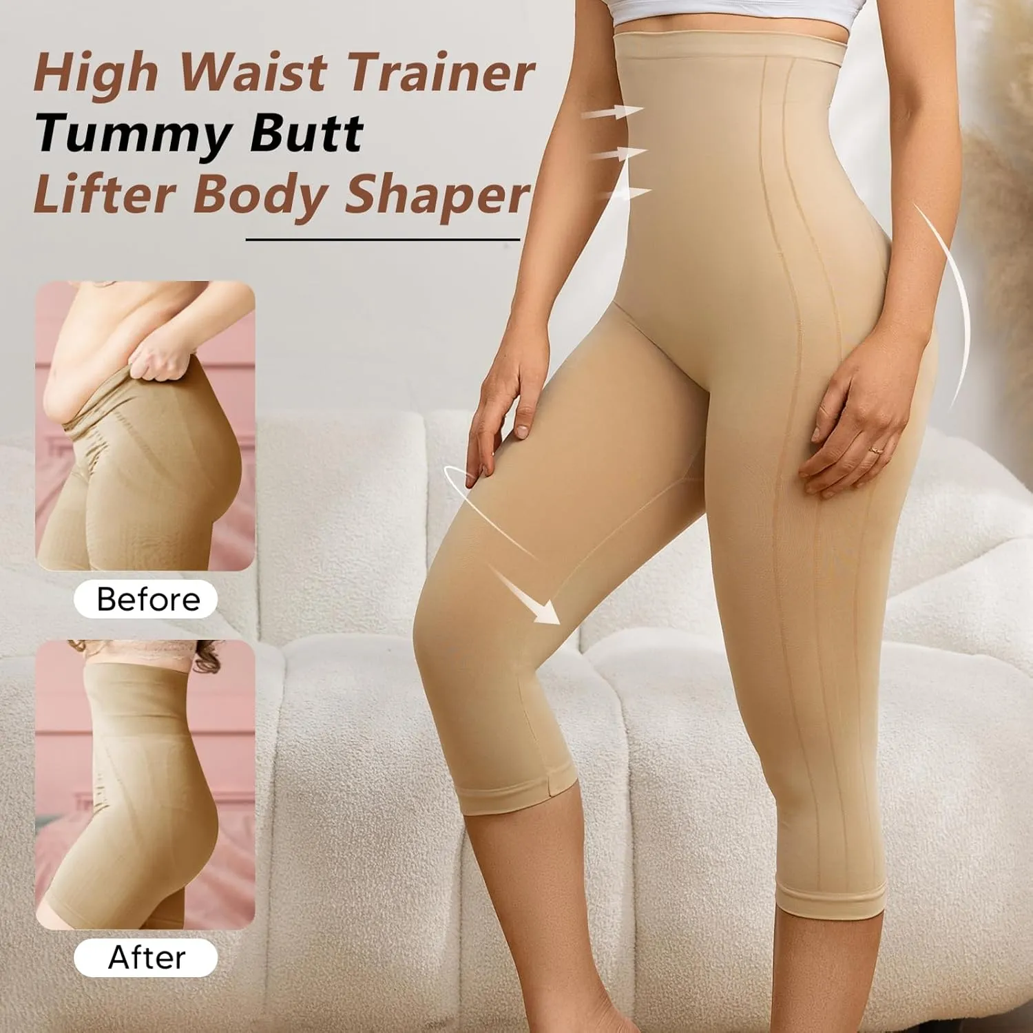 Shapewear Tummy Control Body Shaper High Waisted Butt Lifting Panties Thigh Slimmer Capri Leggings