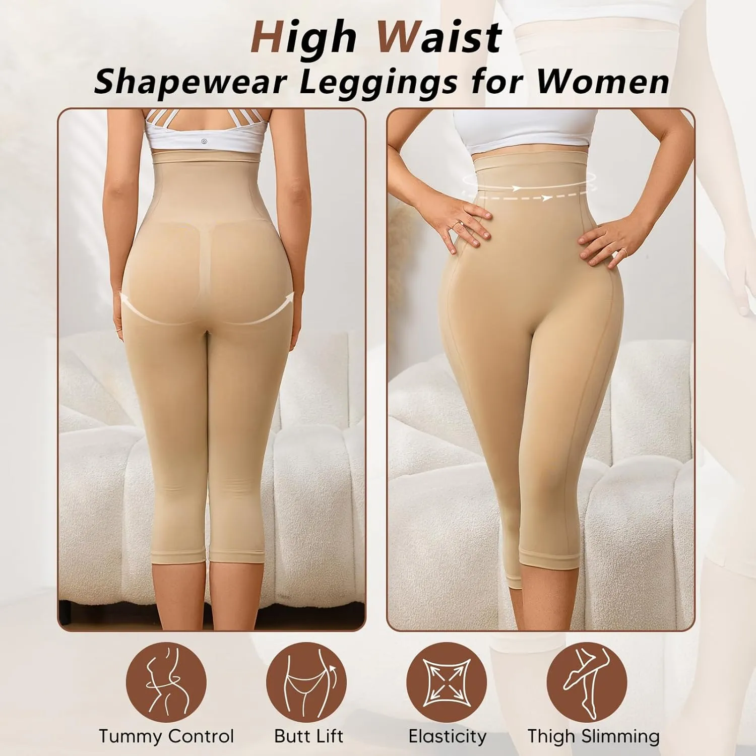 Shapewear Tummy Control Body Shaper High Waisted Butt Lifting Panties Thigh Slimmer Capri Leggings