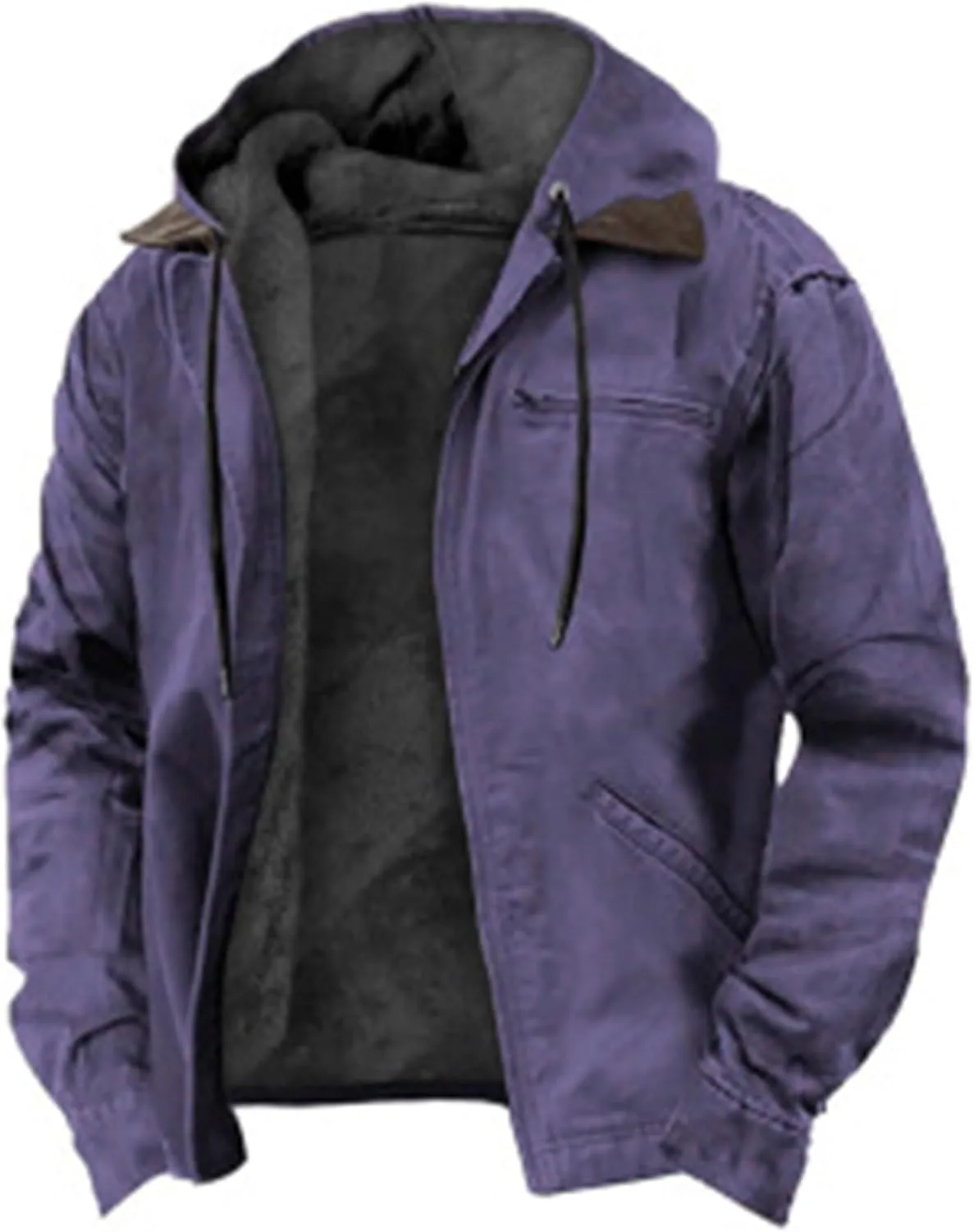 Sherpa Lined Hooded for Men Heavyweight Sweatshirt Thick JacketClassic Lapel Thick Fleece Jackets Winter Warm Coats Mens