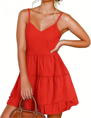 Short Summer Dresses for Women Casual Summer Slip Dress Spaghetti Strap Cami Dress Tiered Flowy Mini Dresses Camisole