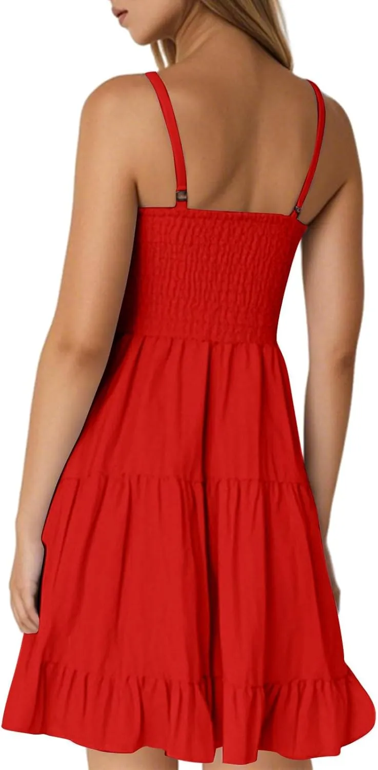 Short Summer Dresses for Women Casual Summer Slip Dress Spaghetti Strap Cami Dress Tiered Flowy Mini Dresses Camisole