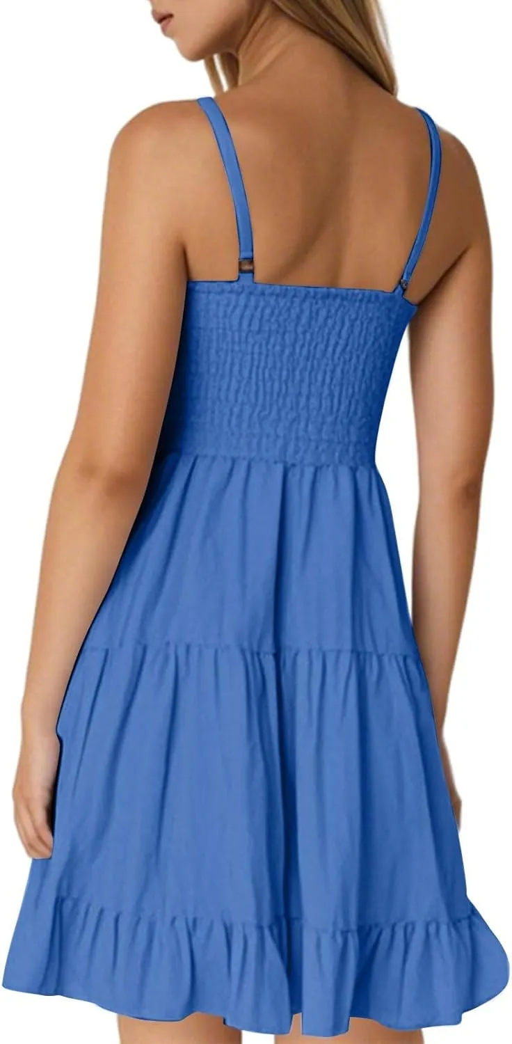 Short Summer Dresses for Women Casual Summer Slip Dress Spaghetti Strap Cami Dress Tiered Flowy Mini Dresses Camisole