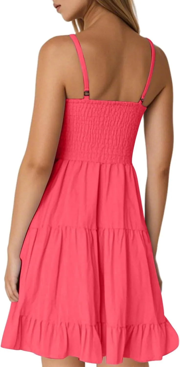 Short Summer Dresses for Women Casual Summer Slip Dress Spaghetti Strap Cami Dress Tiered Flowy Mini Dresses Camisole