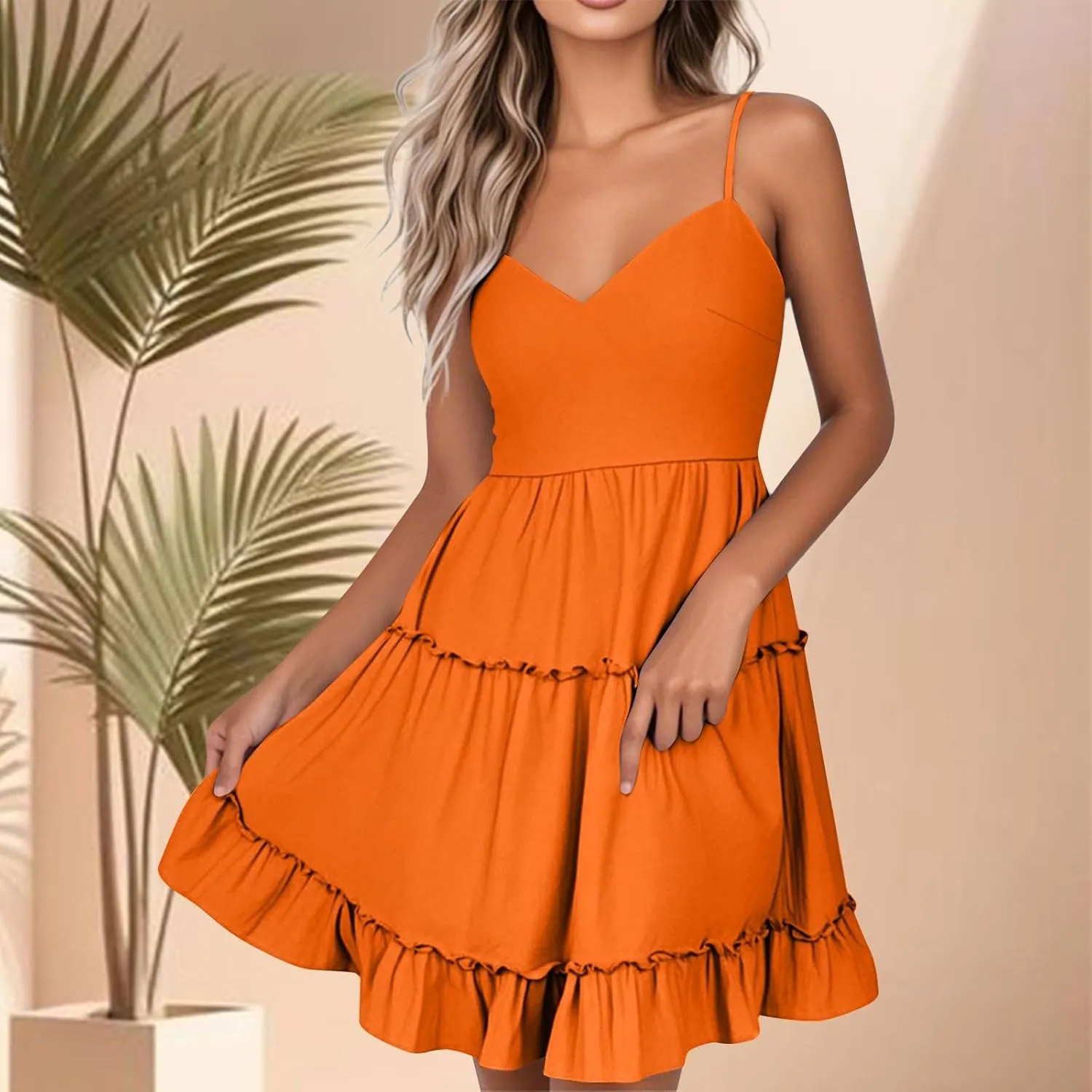 Short Summer Dresses for Women Casual Summer Slip Dress Spaghetti Strap Cami Dress Tiered Flowy Mini Dresses Camisole