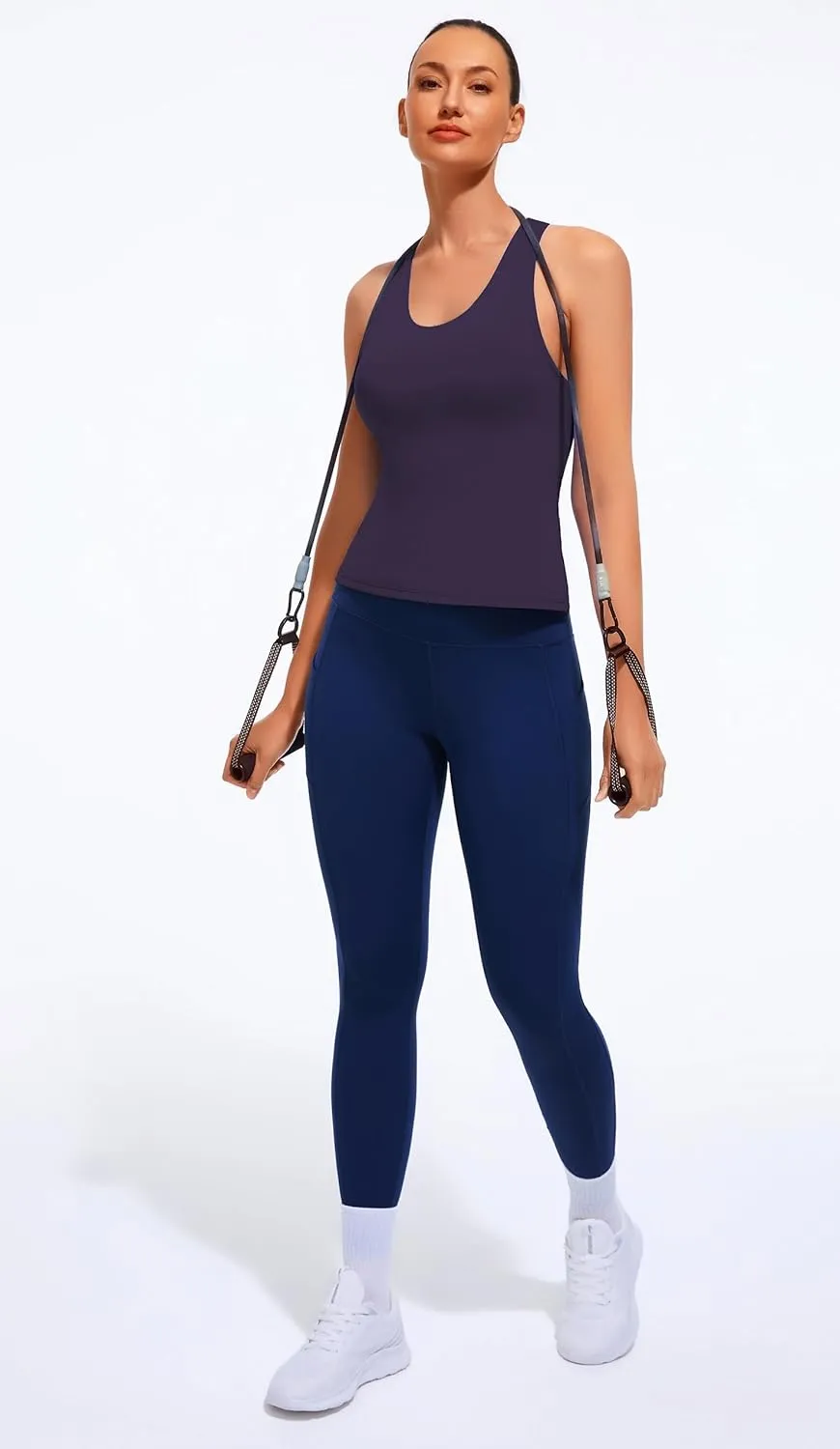 Smooth Workout Tank Top with Built-in Bra for Women – Cross Back Athletic Yoga Tops Breathable Stretchy Gym Pilates