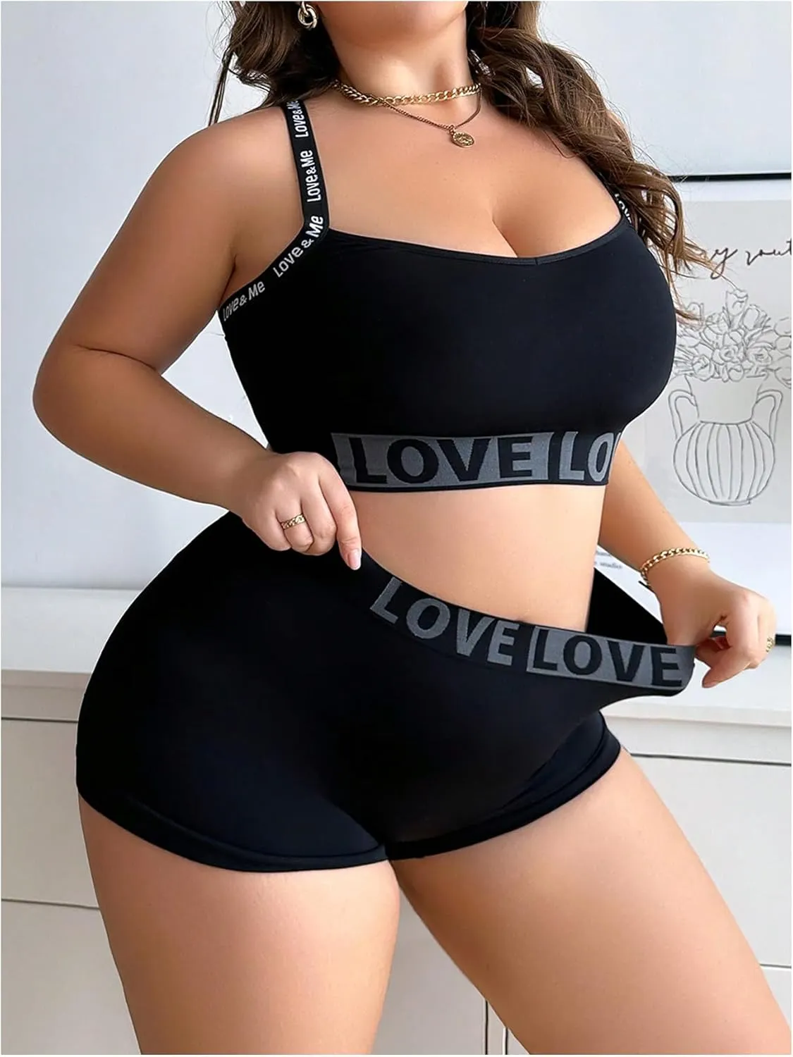 SOLY HUX Plus Size Lingerie for Women Matching Bra and Panty Sets for Curvy Women Bralette and Boyshorts Panties