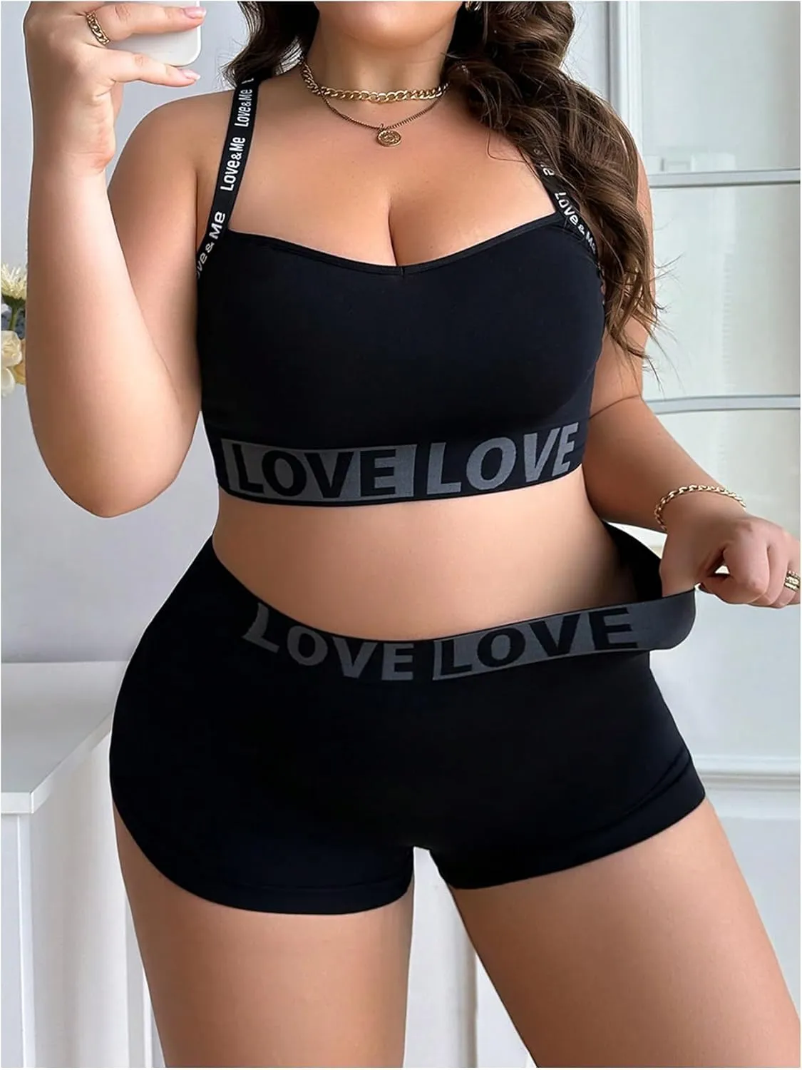 SOLY HUX Plus Size Lingerie for Women Matching Bra and Panty Sets for Curvy Women Bralette and Boyshorts Panties