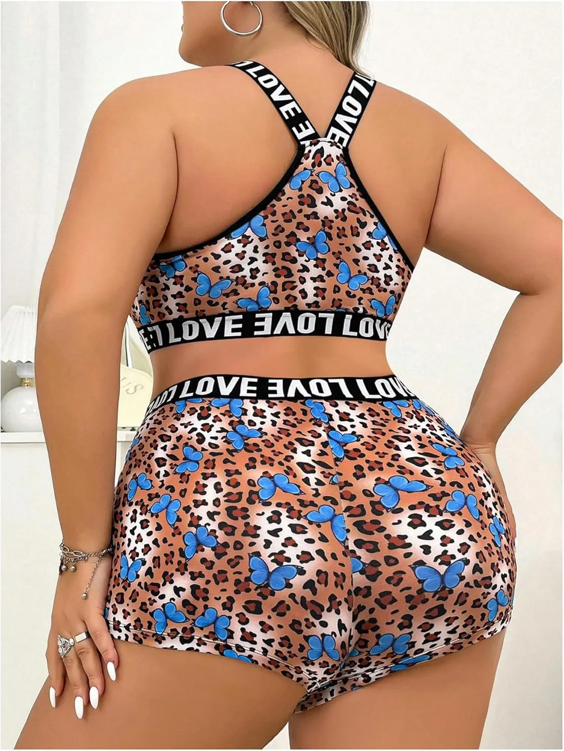 SOLY HUX Women's Plus Size Leopard Print Tummy Control Lingerie Set Wireless Bra and Panty 2 Piece Cheetah Underwear