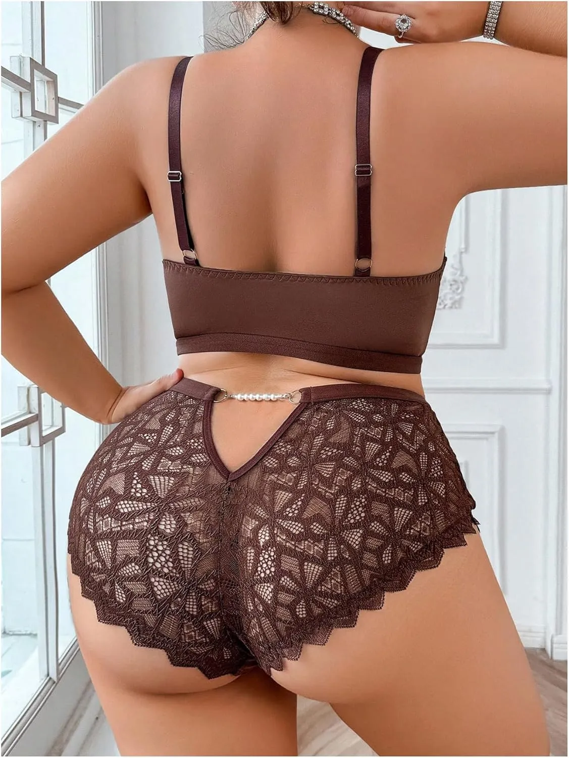 SOLY HUX Women's Plus Size Sheer Lace Lingerie Wireless Bra and Panty 2 Piece Underwear Set