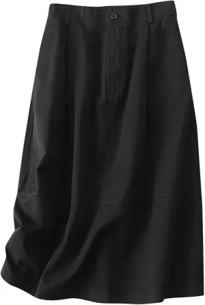 Summer A Line Midi Skirt for Women Solid Elastic High Waisted Button Skorts Casual Fashion Loose Soft A Line Skirts