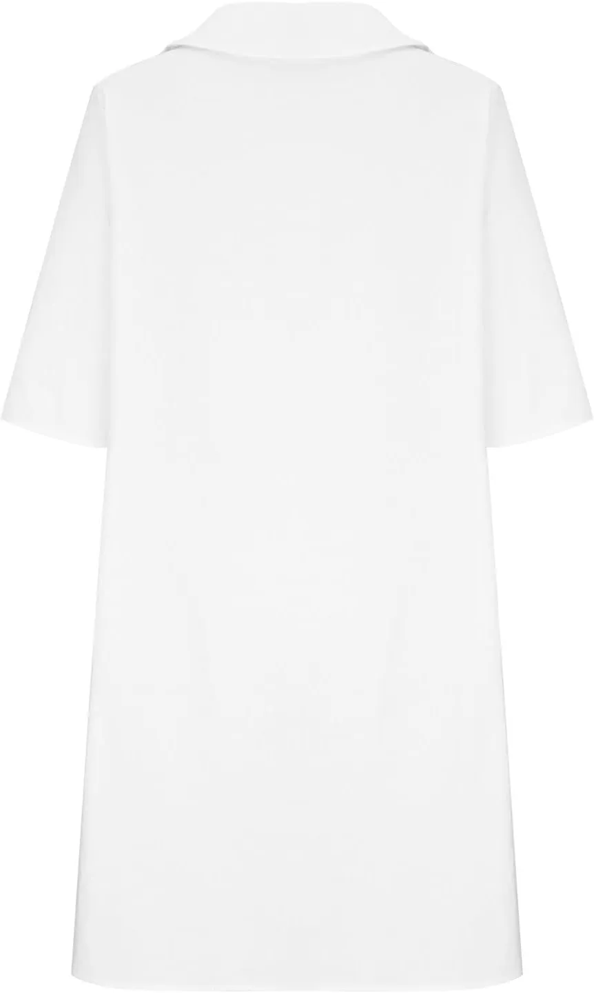 Summer Cotton Linen T Shirt Dress for Women Lapel V Neck Button Down Solid Color Casual Knee Length Dress Trendy