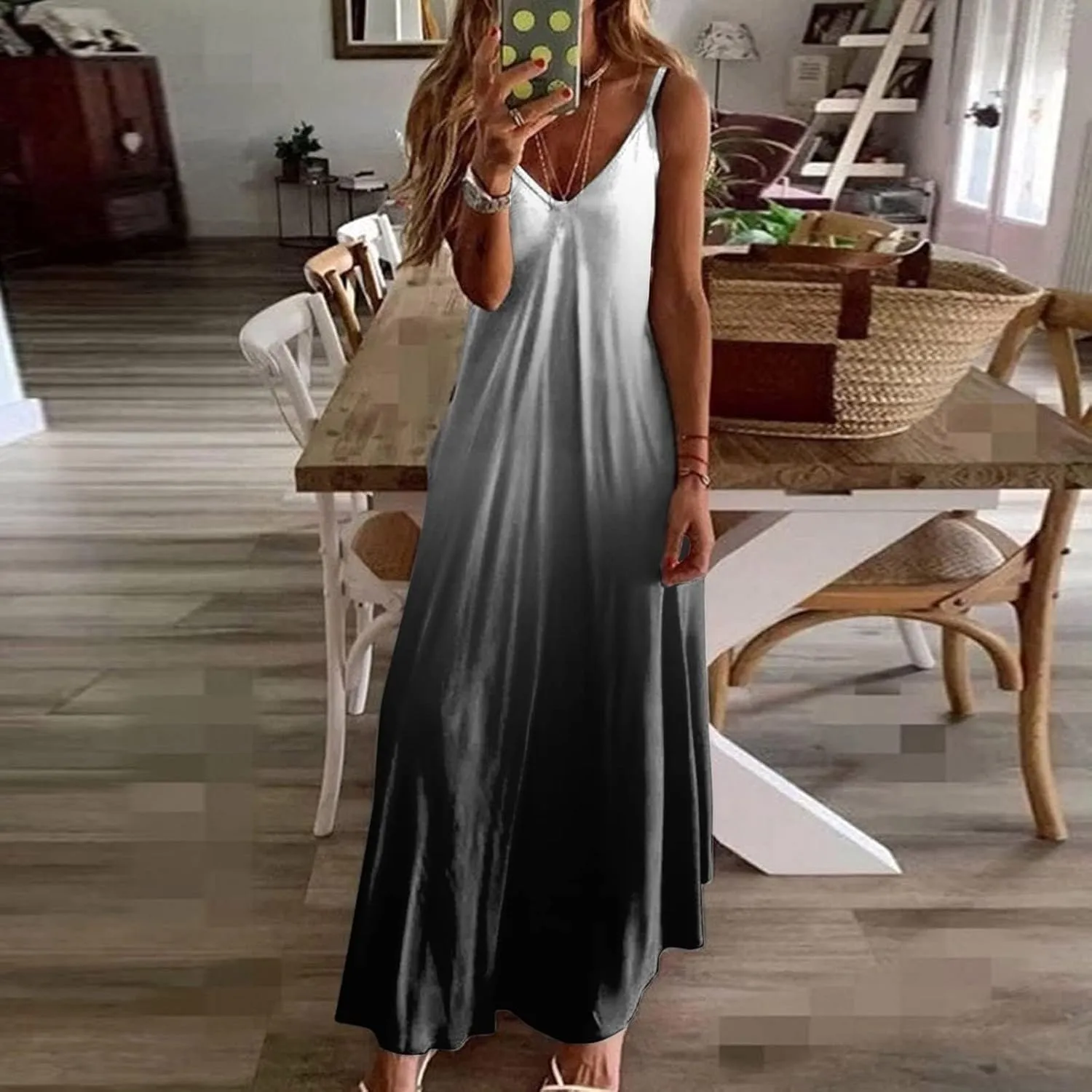 Summer Dresses for Women 2025 Vacation Floral Slip Dress Boho Maxi Sleeveless Dress Casual V Neck Beach Sundresses