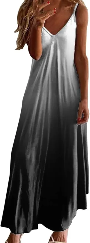 Summer Dresses for Women 2025 Vacation Floral Slip Dress Boho Maxi Sleeveless Dress Casual V Neck Beach Sundresses