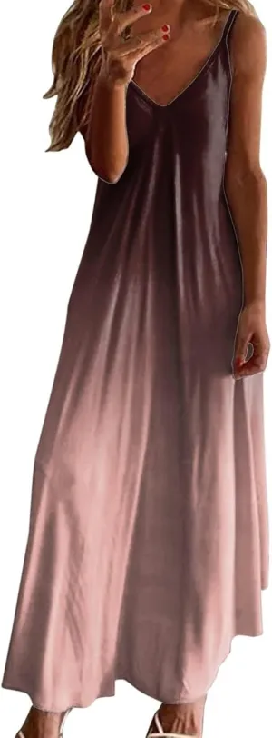 Summer Dresses for Women 2025 Vacation Floral Slip Dress Boho Maxi Sleeveless Dress Casual V Neck Beach Sundresses